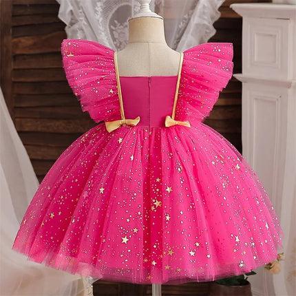 Baby Girls Dresses for 1st Birthday Party Backless Embroidery Elegant Big Bow Wedding Tutu Gown Girls Pink Formal Gala Costume