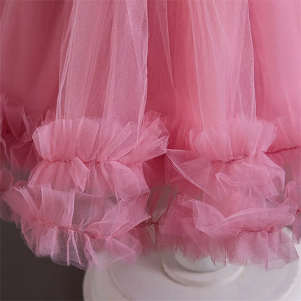 Baby Girl Fluffly Pink Princess Dress Toddler Infant Wedding Party Prom Gown Children Sequin 1st Birthday Baptism Evening Dress