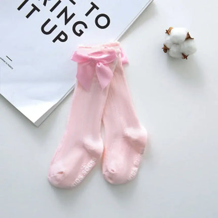 New Born Baby Girls Socks Spring Summer Autumn Non Slip Floor Crawling Sock Cute Big Bow Knee High Long Stockings for Toddlers