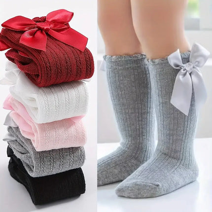 New Born Baby Girls Socks Spring Summer Autumn Non Slip Floor Crawling Sock Cute Big Bow Knee High Long Stockings for Toddlers