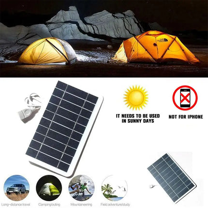 2W 5V Solar Charger Panel Portable Outdoor Solar Power Bank for Phones Waterproof Sunlight Charging USB Output for Camping
