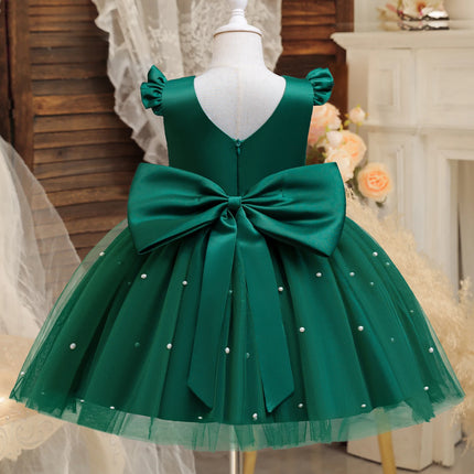 Girls Pearls Dress Elegant Princess Wedding Gown Kids Dresses For Girl Children Birthday Party Tulle Dress 3-8Yrs Vestidos