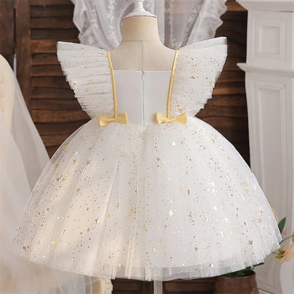 Baby Girls Dresses for 1st Birthday Party Backless Embroidery Elegant Big Bow Wedding Tutu Gown Girls Pink Formal Gala Costume