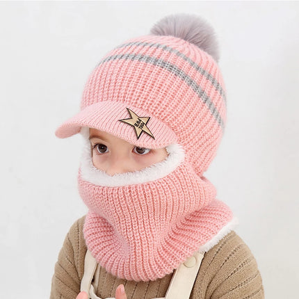Kids Knitted Scarf And Hat Set Luxury Winter Warm Soft Crochet Hats And Scarves Beanie Caps For Boys Girls 2-8 Years