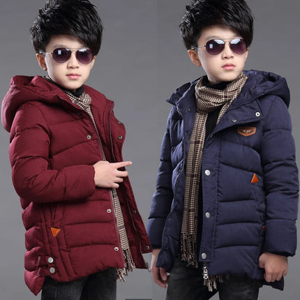 2025 New Winter Keep Warm Teenage Boys Jacket 5-14 Years Long Slim Fit Fashion Hooded Coat For Kids Children Outdoor Windbreaker