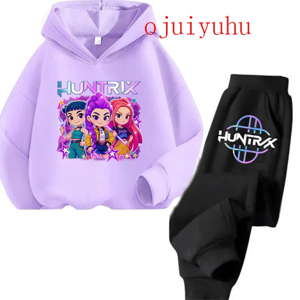 2025 movie korean style Sets Children Hoodies Kpop Demon Hunters Pullover Sweatshirt Trucksuit Cartoon Girls Boy Kids Clothes