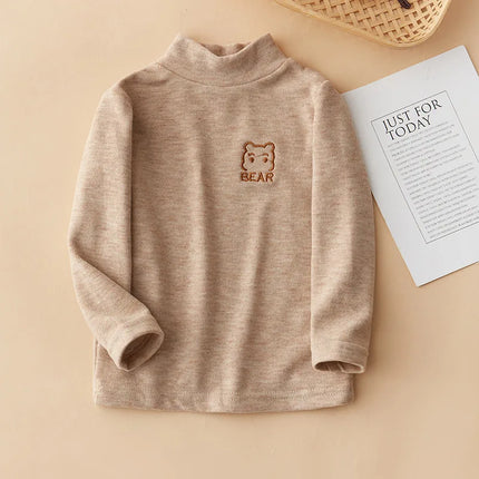 Children's T-Shirts Bear Embroidery and Fleece Long Sleeve Base Shirt Girls Boys Clothes Girls Tshirts Kids Clothes Boys