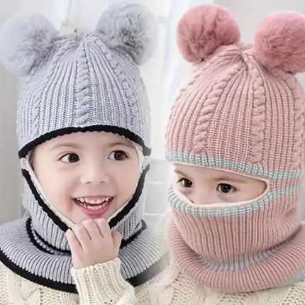 Winter Knit Cap, Scarf And Mask Cap, Earmuffs Windproof Ear Protection, Hot Lining, Suitable for Boys And Girls