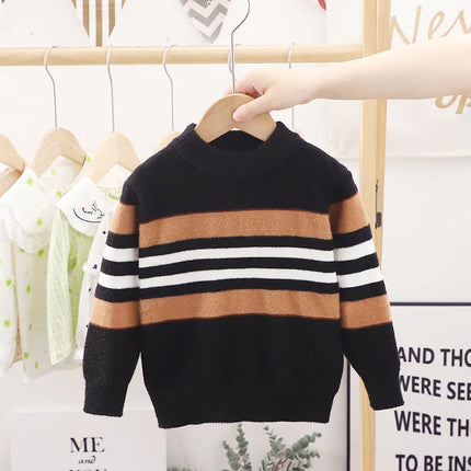 2-6 Years Autumn Winter Boys Sweater Stripe Design Full Sleeve High Collar Knitting Shirt For Kids Children Handsome Knitwear