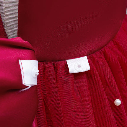 Girls Pearls Dress Elegant Princess Wedding Gown Kids Dresses For Girl Children Birthday Party Tulle Dress 3-8Yrs Vestidos