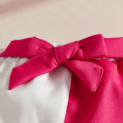 Baby Girl Outfit Set 0 - 3Y Baby Clothing Mock Neck Flower Applique Ribbed Top and Color Block Bow Skirt Cute Casual Party Wear