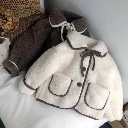 Fashion Fleece Thick Infant Toddler Child Warm Coat Toddler Outwear Collar Tie Girl Clothes 1-10Y Baby Girls Coat Winter Jacket