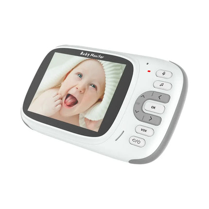 3.2 inch screen baby monitor with wireless two-way communication and clear display featuring a happy baby.