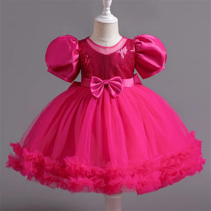 Baby Girl Fluffly Pink Princess Dress Toddler Infant Wedding Party Prom Gown Children Sequin 1st Birthday Baptism Evening Dress