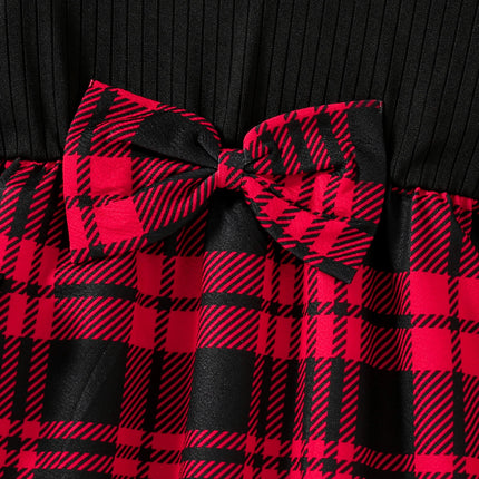 Spring & Autumn Kids Cute Fashion dress Girls Casual Solid color round neck wing sleeve shirt Red plaid skirt ceremonial dress s