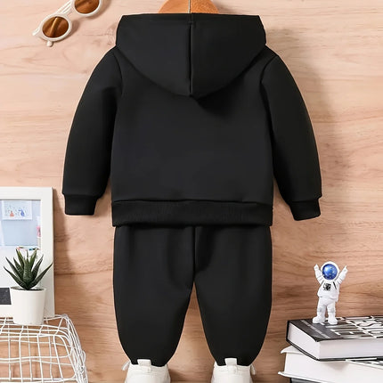 Baby Boy KING Crown Pattern Fleece Hoodie+Casual Pants Two Piece Set Spring and Autumn Sportswear