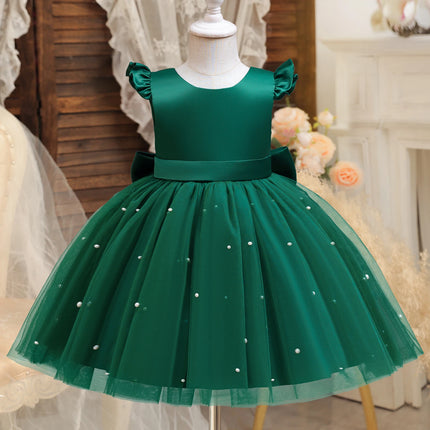 Girls Pearls Dress Elegant Princess Wedding Gown Kids Dresses For Girl Children Birthday Party Tulle Dress 3-8Yrs Vestidos