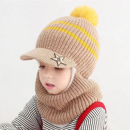 Kids Knitted Scarf And Hat Set Luxury Winter Warm Soft Crochet Hats And Scarves Beanie Caps For Boys Girls 2-8 Years