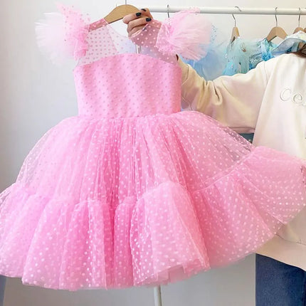 Girls Pearls Dress Elegant Princess Wedding Gown Kids Dresses For Girl Children Birthday Party Tulle Dress 3-8Yrs Vestidos