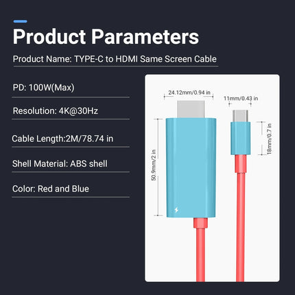 Type C to HDMI Cable for Game HDTV with 4K 1080P 100W PD Charging Compatible with Laptop,Tablet, MobilePhone,SteamDeck