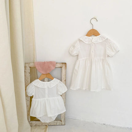 Summer Sister Baby Girl Clothes Embroidery Lace Floral Toddler Girls Ruffled Dress Newborn Infant Baby Romper 2Pcs Suit Korea