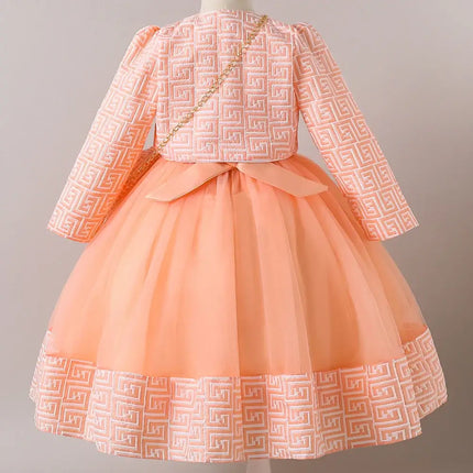 HETISO Girl Dresses with Bag long Sleeve Coat Tulle Princess Ball Gown for Kids in Party Birthday Graduation Christmas 3-10Y