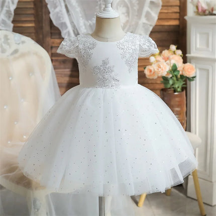 Baby Girls Dresses for 1st Birthday Party Backless Embroidery Elegant Big Bow Wedding Tutu Gown Girls Pink Formal Gala Costume