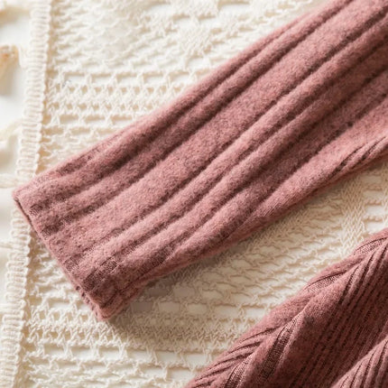 Baby Girl Button Front Solid Rib Knit Long-sleeve Dress Soft and Comfortable Perfect for Outings Daily Casual Wear Kids Clothes