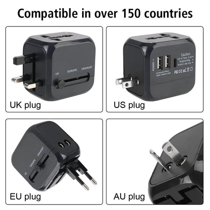 All-in-One Wall Travel Charger Adapter - US EU UK AU Plugs with 2 USB & 1 Type C, Universal for Travel