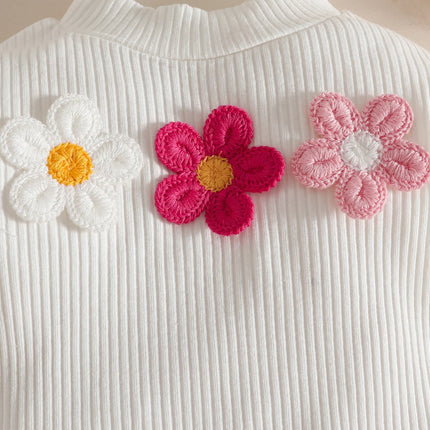 Baby Girl Outfit Set 0 - 3Y Baby Clothing Mock Neck Flower Applique Ribbed Top and Color Block Bow Skirt Cute Casual Party Wear