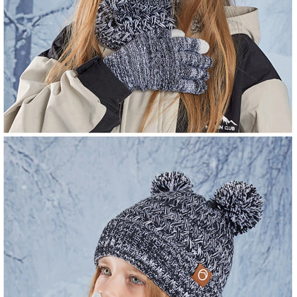 3Pcs Winter Kids Hat Set for Girls Boys Warm Knitted Children Beanie Scarf Gloves Fleece Lining Pompom Children Cap 4-10Y