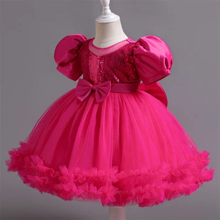 Baby Girl Fluffly Pink Princess Dress Toddler Infant Wedding Party Prom Gown Children Sequin 1st Birthday Baptism Evening Dress