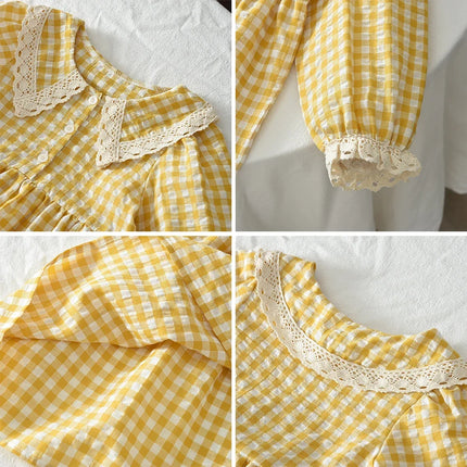 Autumn Girls Fashion Long Sleeve Turn-down Collar Checkered Printed Dress 1 Pc 3-7 Years Kids Casual Clothes