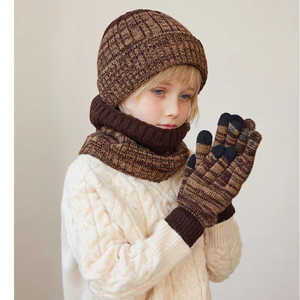 2/3Pcs Kids Winter Hat Scarf Gloves Set Warm Children Beanie Hats Neck Warmer Non Slip Gloves Child Boys Cap Kids Gift 4-10Y