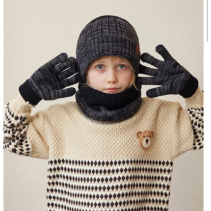2/3Pcs Kids Winter Hat Scarf Gloves Set Warm Children Beanie Hats Neck Warmer Non Slip Gloves Child Boys Cap Kids Gift 4-10Y