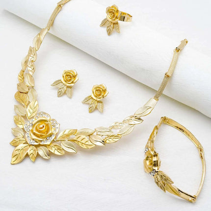 Jewelry Sets for Women Flower Pendant Necklace 18k Gold Plated Fashion Design Earring Bracelet Ring Sets Exquisite Gifts