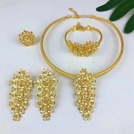 Women Jewelry Set Italy Luxury Design Quality Choker Set Gold Plated Necklace Pendant Ring Bracelet No Fade Wedding Party Gift