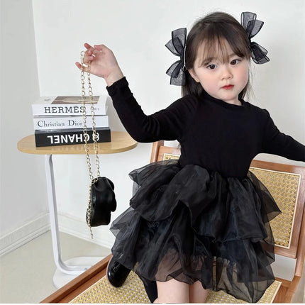 Baby Girl Black Tutu Dress Long Sleeve Autumn Child Princess Dresses 1-8Y Children Clothes One Piece Puffy Vestidos Elegant