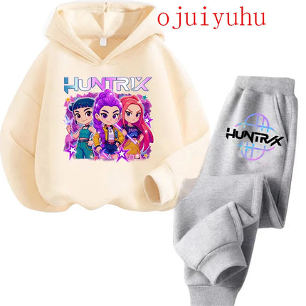 2025 movie korean style Sets Children Hoodies Kpop Demon Hunters Pullover Sweatshirt Trucksuit Cartoon Girls Boy Kids Clothes