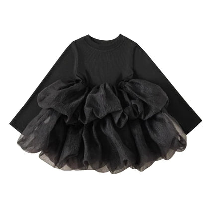 Baby Girl Black Tutu Dress Long Sleeve Autumn Child Princess Dresses 1-8Y Children Clothes One Piece Puffy Vestidos Elegant