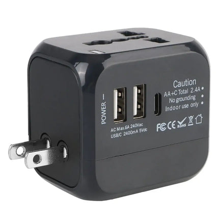 All-in-One Wall Travel Charger Adapter - US EU UK AU Plugs with 2 USB & 1 Type C, Universal for Travel
