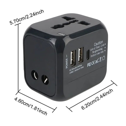 All-in-One Wall Travel Charger Adapter - US EU UK AU Plugs with 2 USB & 1 Type C, Universal for Travel
