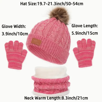 3pcs/set Winter Children's Warm Plus Velvet Scarf Baby Knitted Hat Hat Gloves For 2-8 Y Best for Christmas Thanksgiving