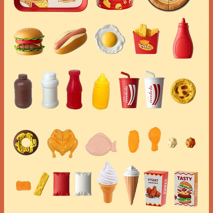 Kid Kitchen Toy Set Simulation Make Hamburger Pizza Fries Pretend Play Food Cooking Cutting Game Montessori Interactive Toy Gift