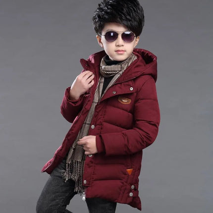 2025 New Winter Keep Warm Teenage Boys Jacket 5-14 Years Long Slim Fit Fashion Hooded Coat For Kids Children Outdoor Windbreaker