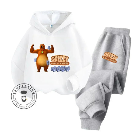 2024 Cartoon Grizzy the Lemmings Fall/Winter New Cotton 3-14 Year Old Boys and Girls Casual Hot Kawaii Printed Tracksuit
