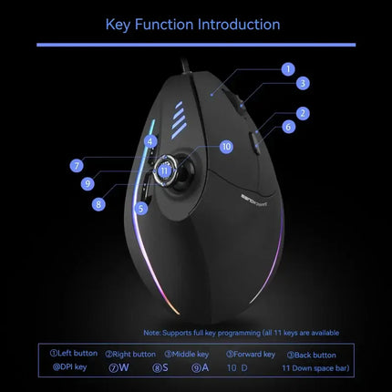 C-18 Vertical Gaming Mouse 10000 DPI Programmable 11 Buttons USB Wired RGB Optical Remote Mouse Gamer Mice For Laptop PC
