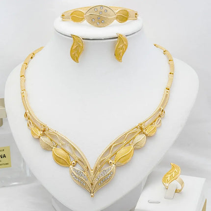 Jewelry Sets for Women Flower Pendant Necklace 18k Gold Plated Fashion Design Earring Bracelet Ring Sets Exquisite Gifts
