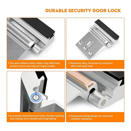 FULL-2Pack Home Security Door Reinforcement Lock Security Door Locks Home Prevent Unauthorized Entry Forkids Safety Silver