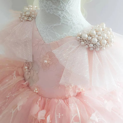 Elegant Girl Dress Girls 2025 Summer Fashion Pink Lace Big Bow Party Tulle Flower Princess Wedding Dresses Baby Girl Dress